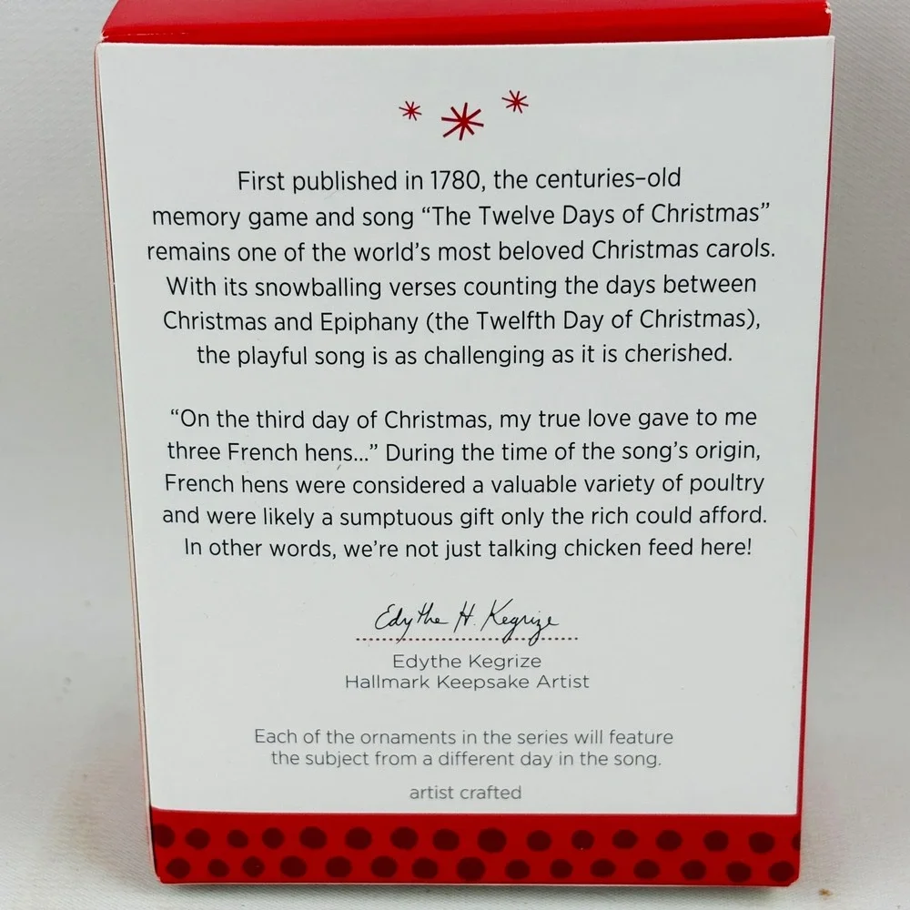 Hallmark Twelve Days of‎ Christmas Three French Hens Keepsake Ornament 2013